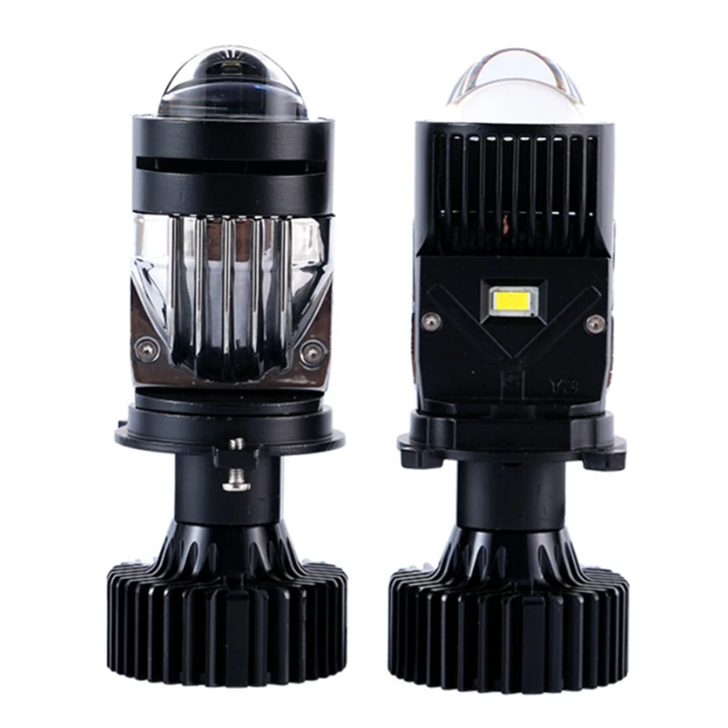 ABAE-H4 LED ไฟหน้าโปรเจคเตอร์หลอดไฟ Dual LED เลนส์มินิโปรเจคเตอร์เลเซอร์ Y3 Tri-Color High/LOW Beam 55W พัดลมเทอร์โบ