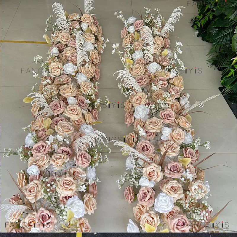 Weiße Rosen-Kirschblüten-Blumenreihe Dekoration Hochzeitshintergrund Bankett-Tischläufer Blumenarrangement Event-Bühne Schaufensterdekoration – Detail 6