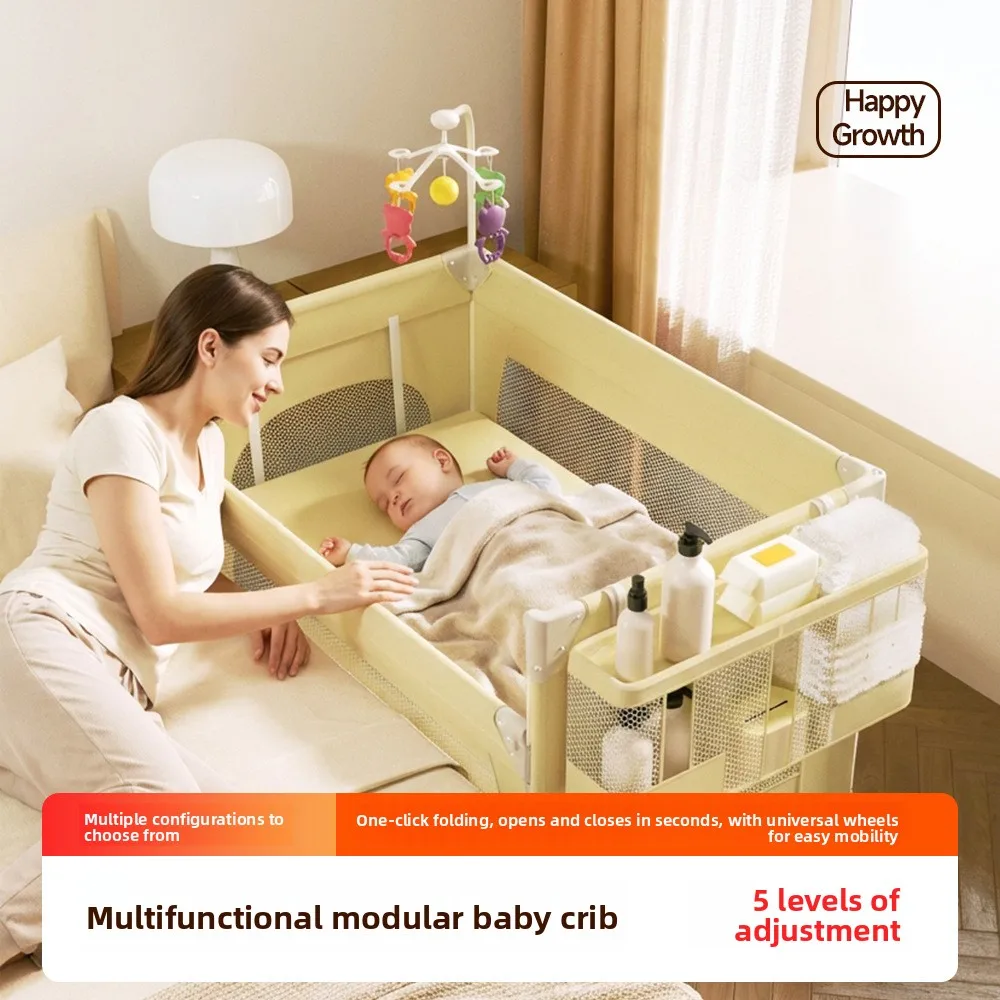 Babyfond Crib Closing Free Installation One-click Folding Multi-function Crib Splicing Bed Cradle Portable Newborn