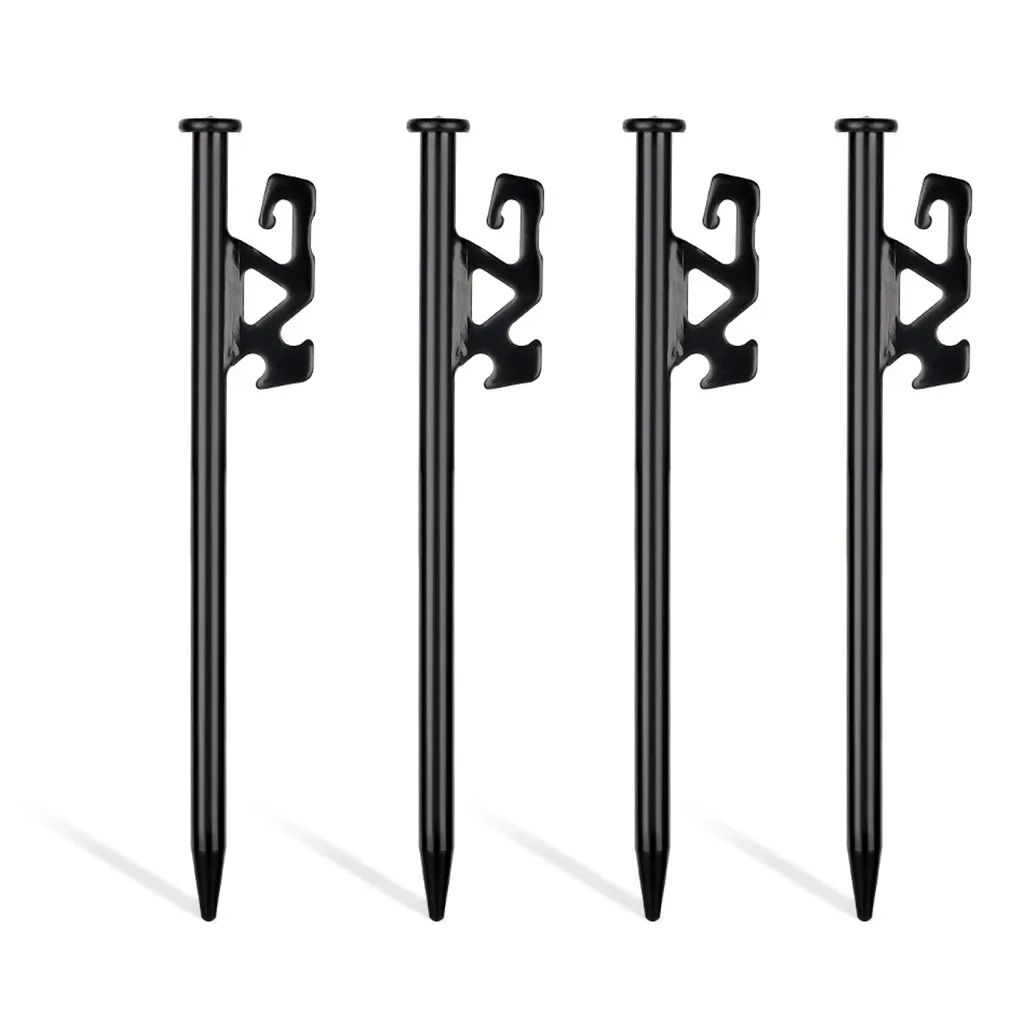 

Outdoor Camping Hiking Tent Awning Trip 4PCS Black Ground Stakes 20CM Durable High Strength Steel With Hole Tent Nail