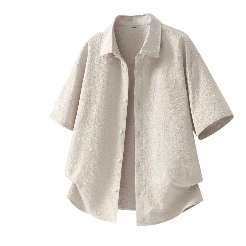 Men's Summer Bubble Gauze Short Sleeve Shirt Casual Breathable Lightweight Texture Top