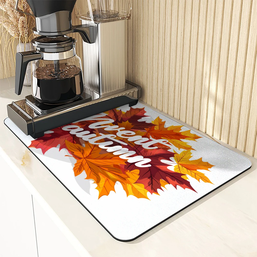 Absorbent Coffee Mat Dish Draining Mat Autumn Maple Kitchen Drying Mat Quick Dry Bathroom Drain Pad Kitchen Faucet Placemat