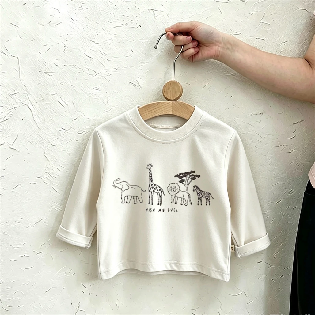 Cute Animals Printed Tees 2 3 4 5 6 7Years Old Kids Casual Sports Tees Simple Versatile Bottoming Shirt Child's Loose Pullovers