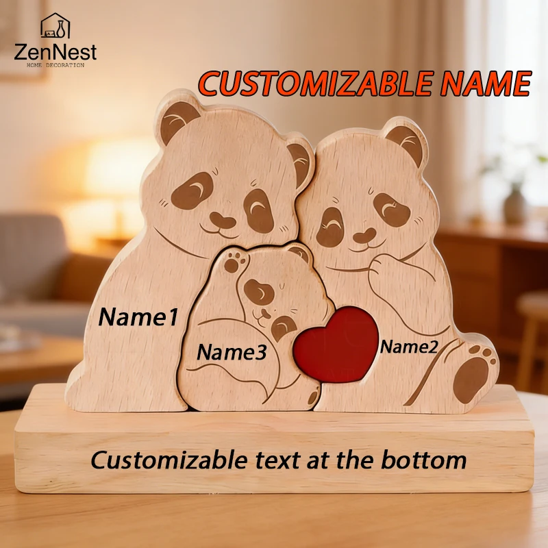 Personalized Wooden Bear Puzzle Home Decor Custom Name Accommodates 2-5 Names Rustic Style Wooden Bear Mother's Day Gift