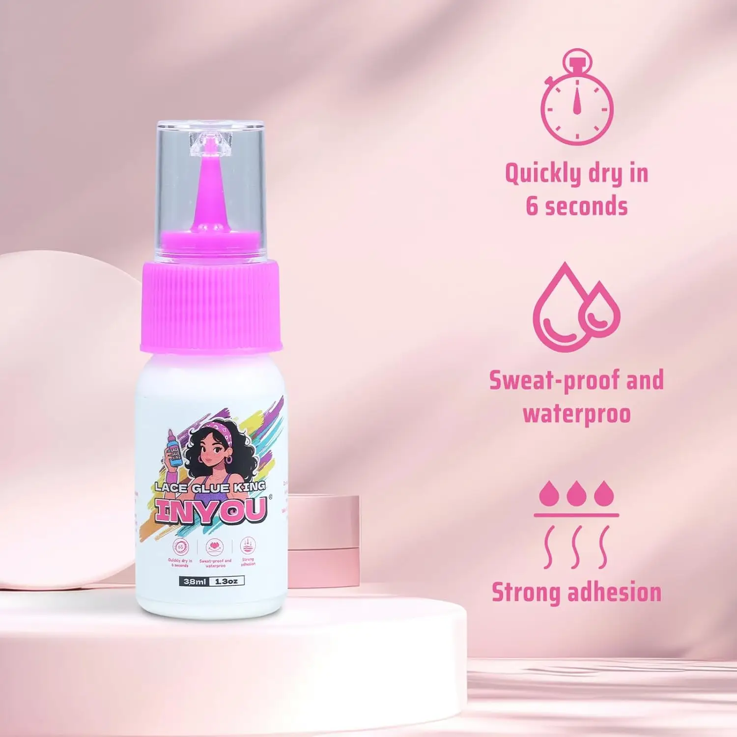 Strong Holding Glue for Lace Wigs, Waterproof Lace Front Wig Glue Quick-Drying Sensitive Skin Friendly, Heat Resistant Keratin A