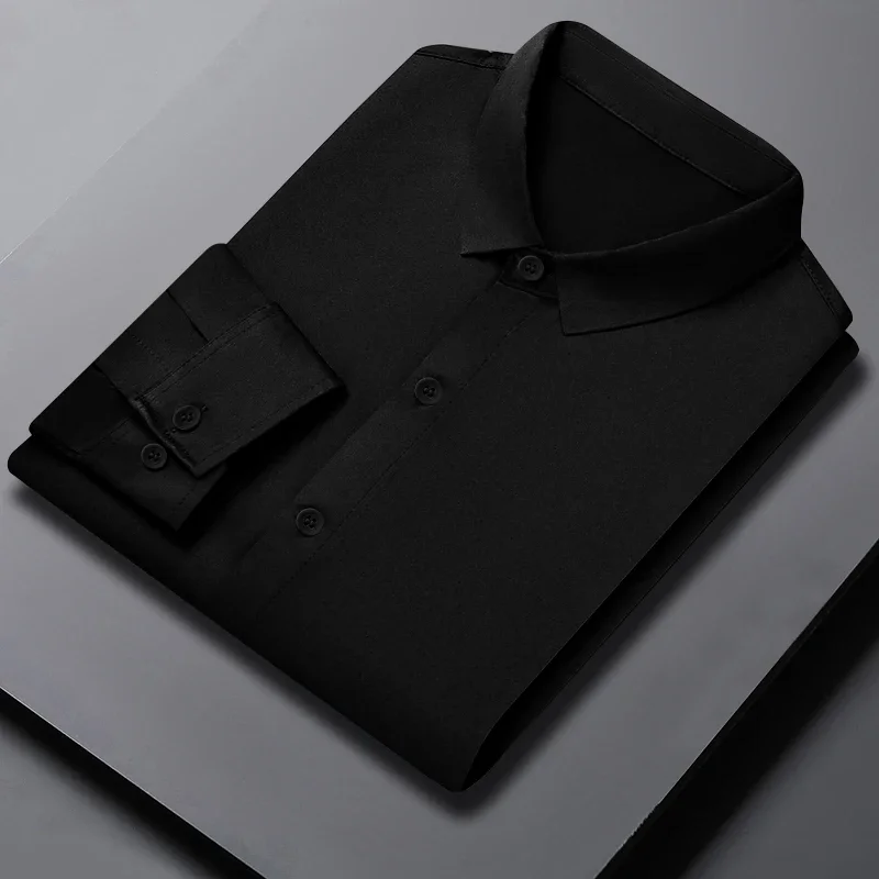 Neues, langärmliges, einfarbiges Business-Casual-Hemd für Herren, knitterfrei, knitterfrei, bequem, vielseitiges Oberteil für die ganze Saison