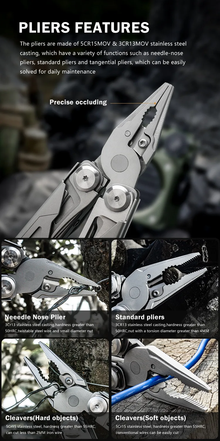 16-in-1 Multitool-Zange, faltbar, aus Edelstahl, Taschen-EDC-Überlebenswerkzeug-Set, tragbare Camping- und Wander-Ausrüstung für den Außenbereich – Detail 7