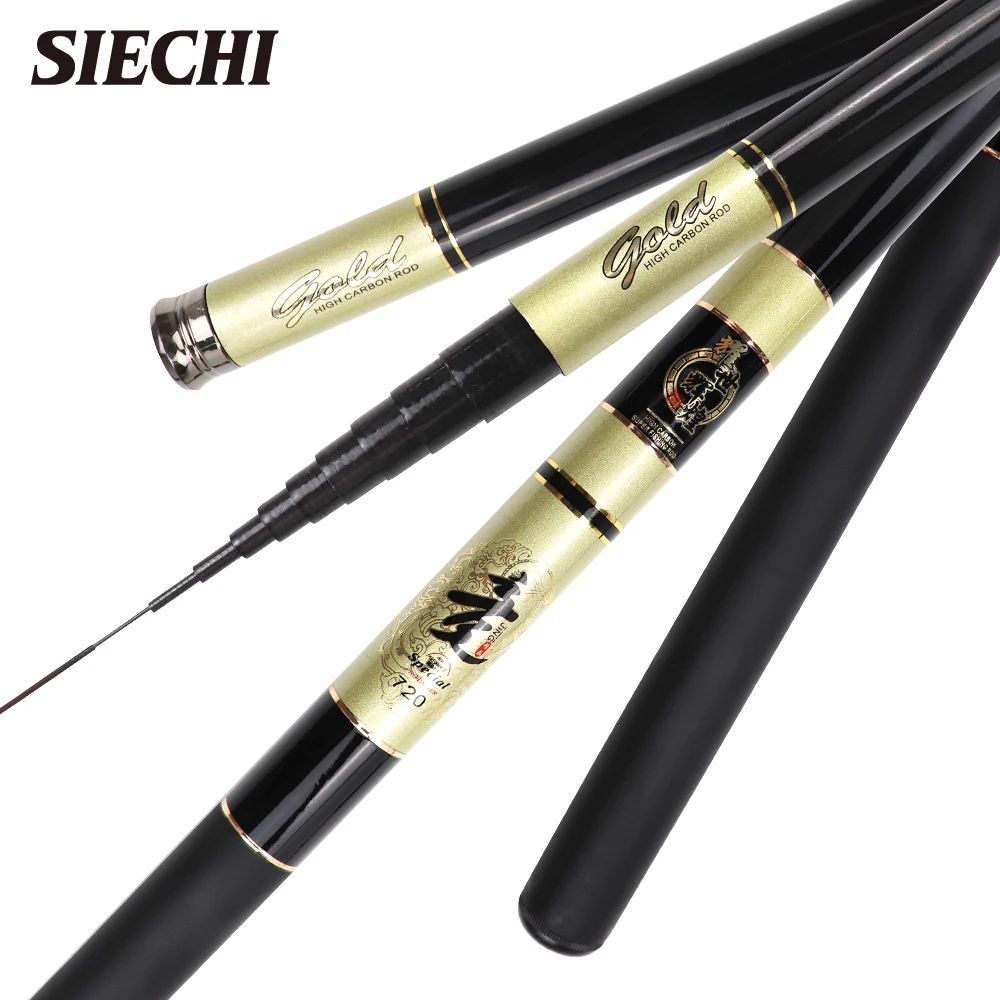 SIECHI Telescopic Fishing Rod 3.6m-7.2m Tenkara Freshwater Stream Hand Pole Ultralight Carbon Fiber Hard Feeder Rod Carp Fishing