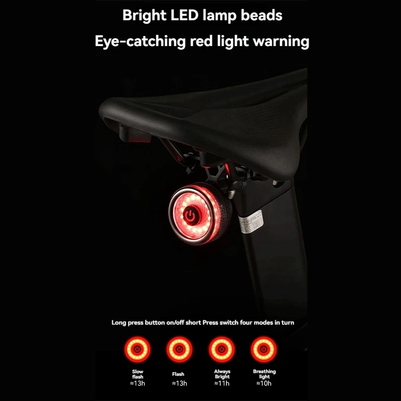 AB09-Bicycle Smart Brake Auto Sensing Light Waterproof LED Type-C Charging Cycling Taillight Bike Rear Light Accessories