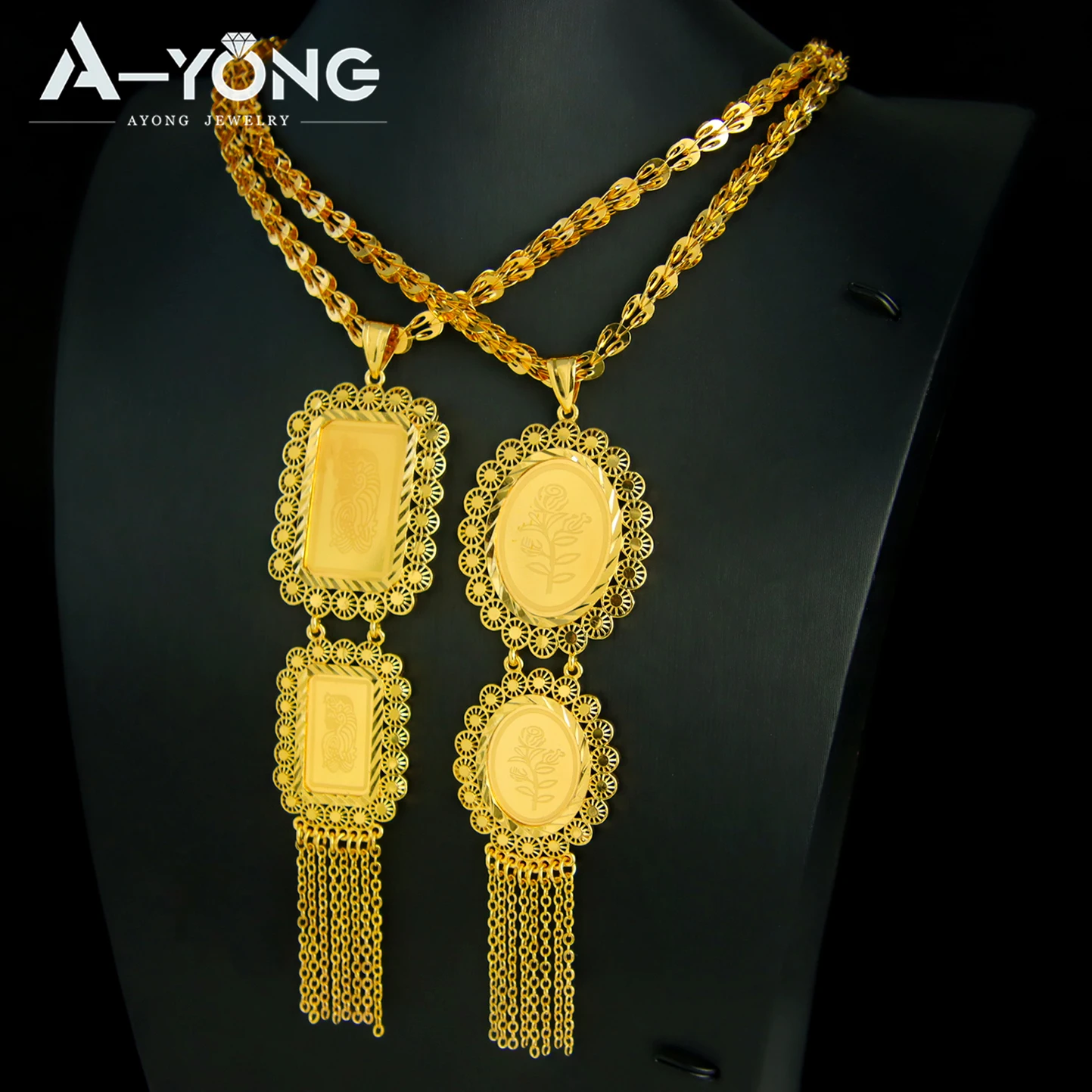 

Luxury Arabic Islamic Fashion Big Pendant 21k Gold Plated New Square Queen Necklace Pendants Dubai Bridal Wedding Jewelry