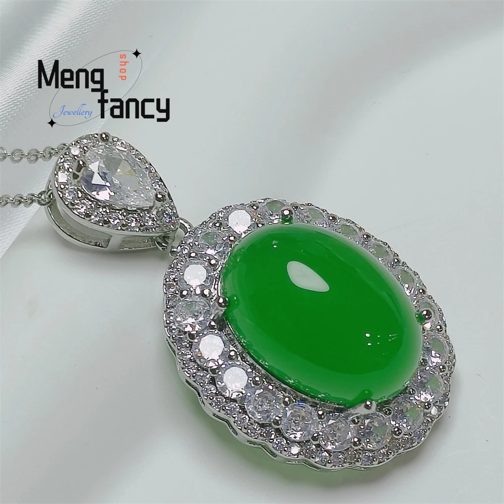 

Ice - Type Emerald Green Chalcedony Pendant 925 Silver - Plated Set With Burmese Zhengyang Green Full Green Pigeon Egg Face Pend