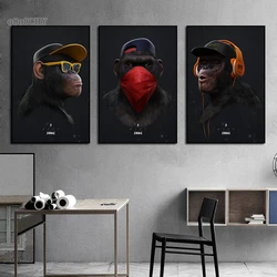 Three Cool Hip Hop Orangutans Canvas Painting Three Wise Swag Posters Listening To Music Monkeys Pictures for Home Decoration