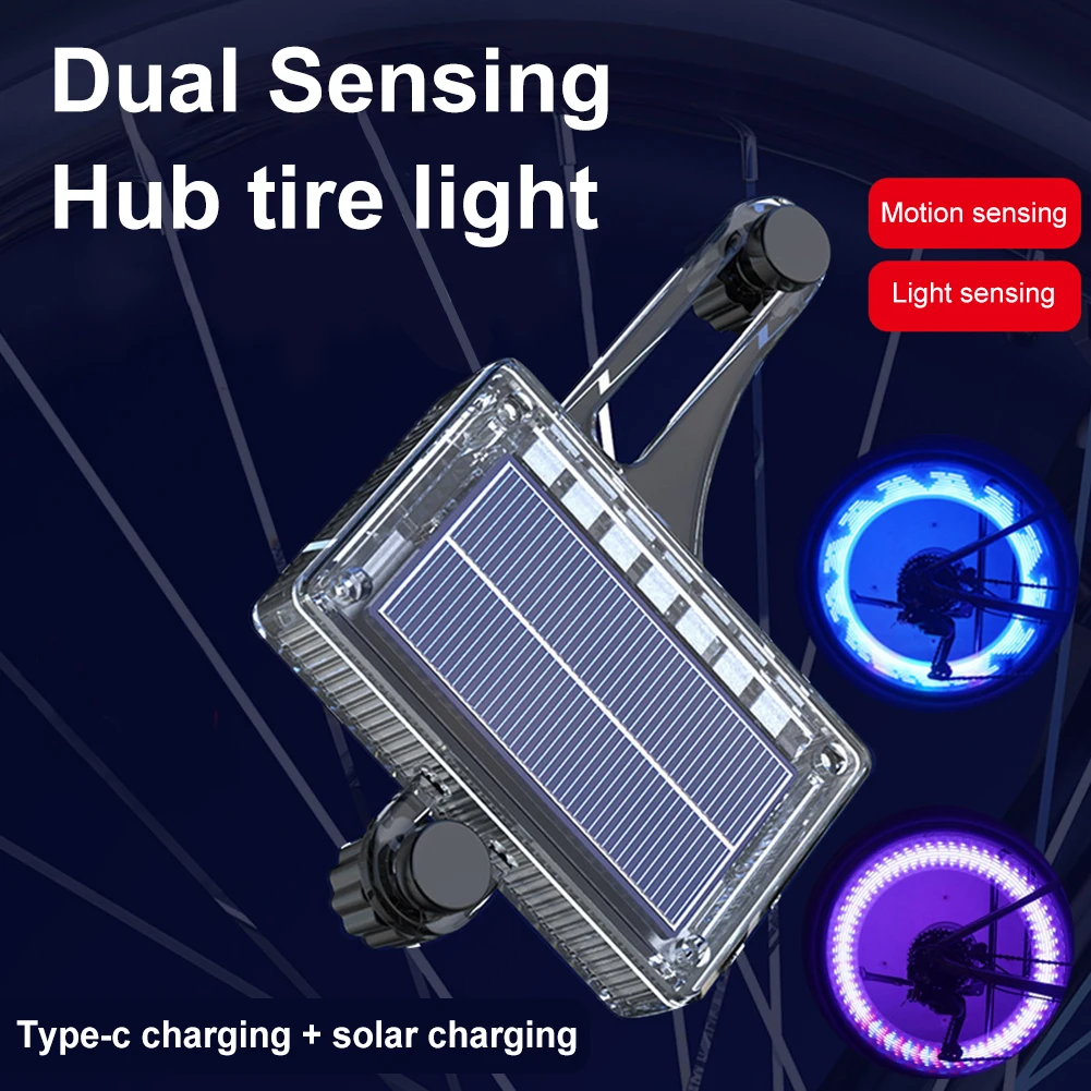 

Solar LED Colorful Bike Wheel Light USB Rechargeable Bike Tire Safety Light Smart Sensing Cycling Tire Lights for Night Riding