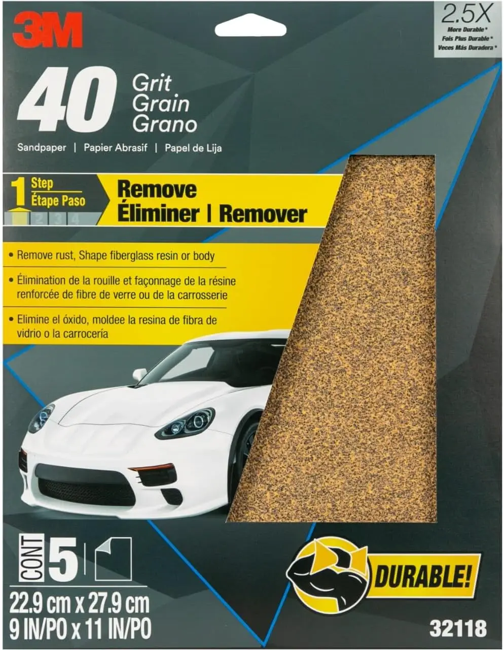 

40 Grit Sandpaper Sheets, 9x11 Inches, 5-Pack for Heavy-Duty Sanding