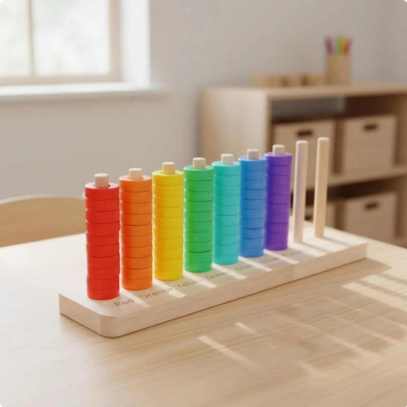 Wooden Circle Stacking Toy Fine Movement Skill Development Rainbow Circle