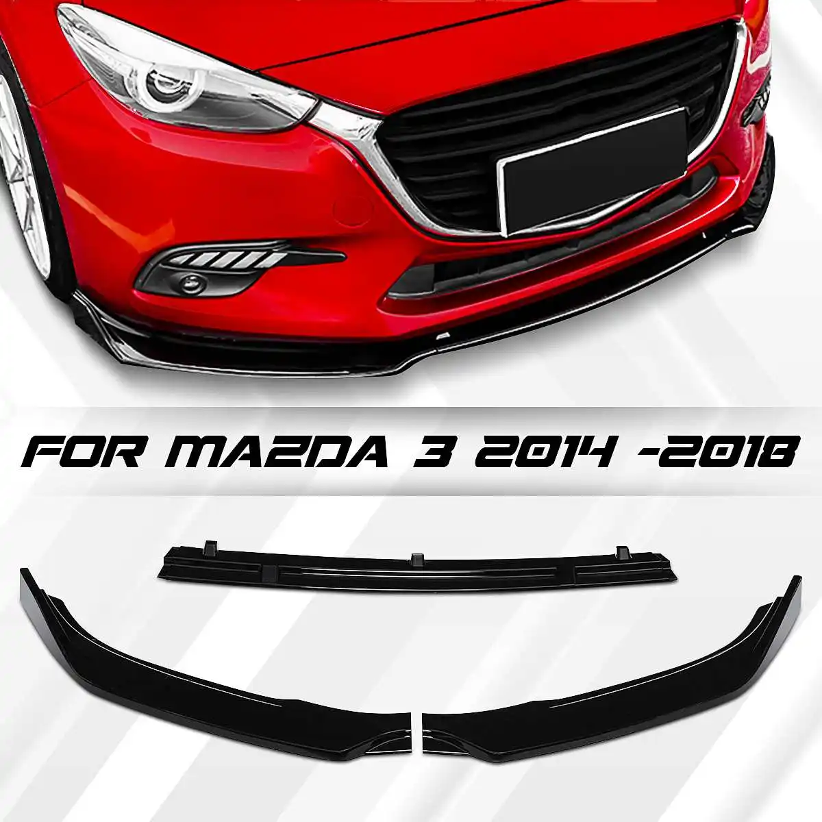 3 Pcs/Set Black Car Front Bumper Splitter Lip Cover Trim Front Bumper Diffuser Lip Cover Wing Fit For MAZDA 3 Axela 2014-2018