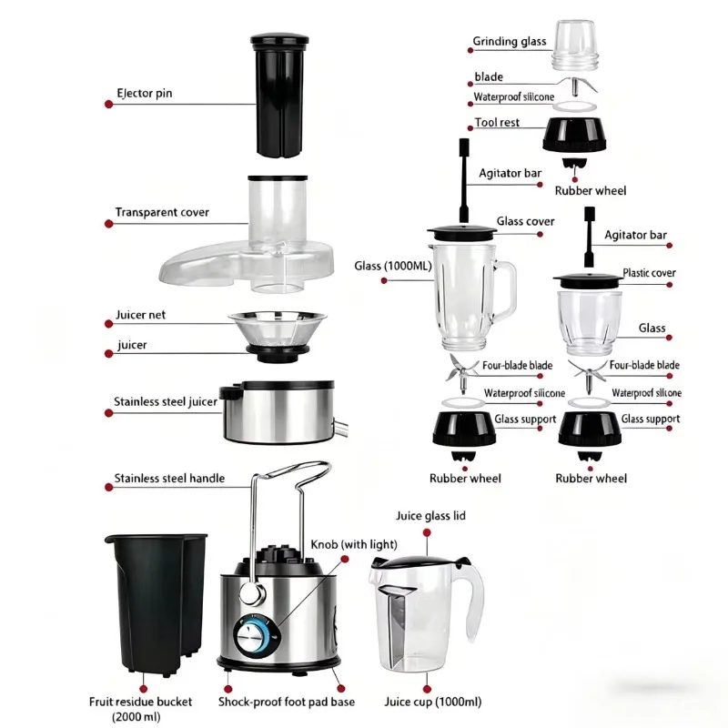 4-in-1 Centrifugal Juicer Blender Combo Multi-Functional Juice Extractor with Grinder Electric Juicer Machine for Home Kitchen