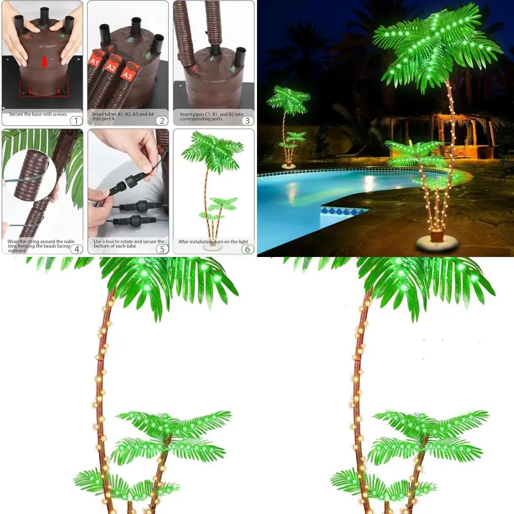 شجرة نخيل صناعية مضاءة بإضاءة LED خارجية بطول 7 أقدام لعيد الميلاد والفناء والساحة والحفلات بجانب حمام السباحة #1