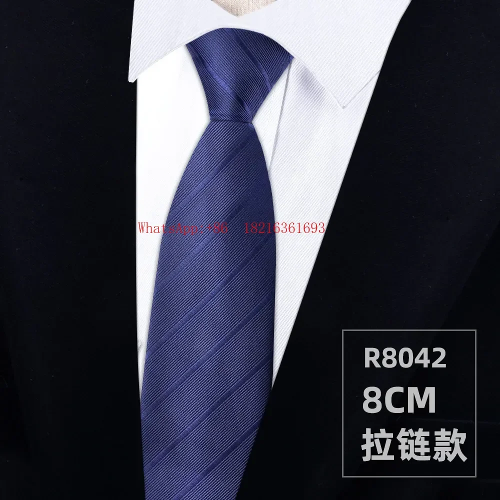 Men's Zip Tie Business Knot Black Blue Striped Lazy Easy Pull Strap