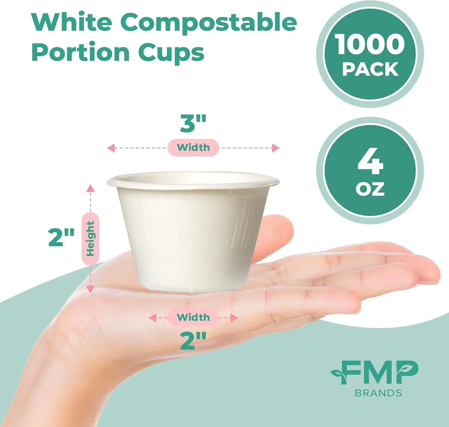 [1000 Pack 4 Oz 100% Compostable Disposable Condiment Cups, Biodegradable Bagasse Fiber Souffle Portion Cups, Eco-Friendly