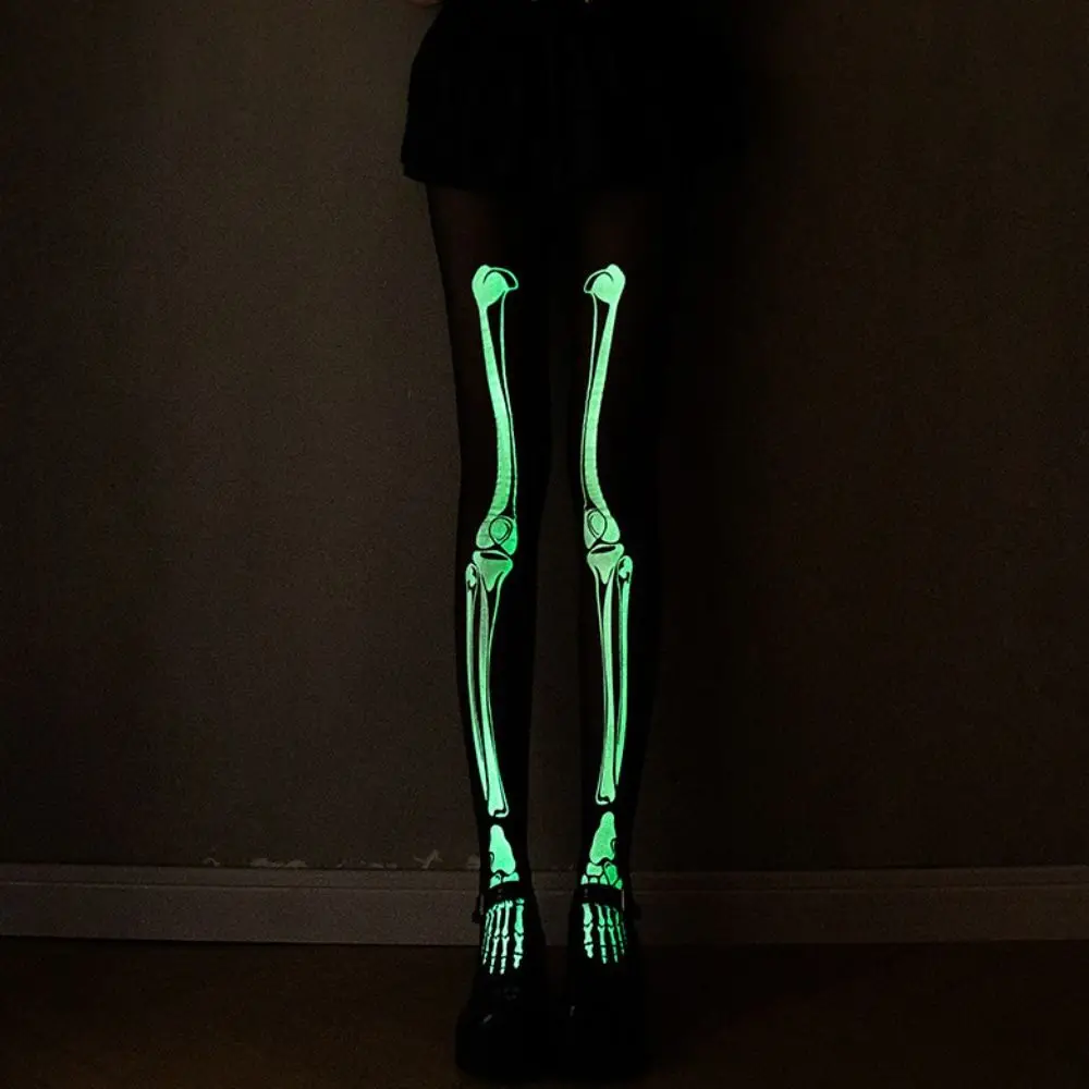 Transparent Glow in The Dark Luminous Pantyhose Butterfly Heart Pattern Printing Tights Elastic Balck Sexy Pantyhose Club