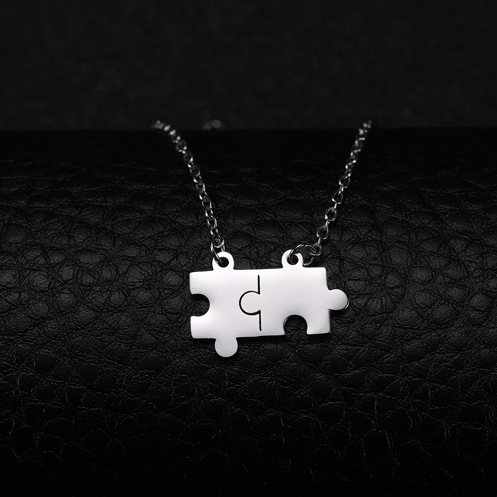 Fishhook Jigsaw Puzzle Necklace Kid Child Couple Chain Gift For Women Man Gold Color Stainless Steel Pendant Fashion Jewelry