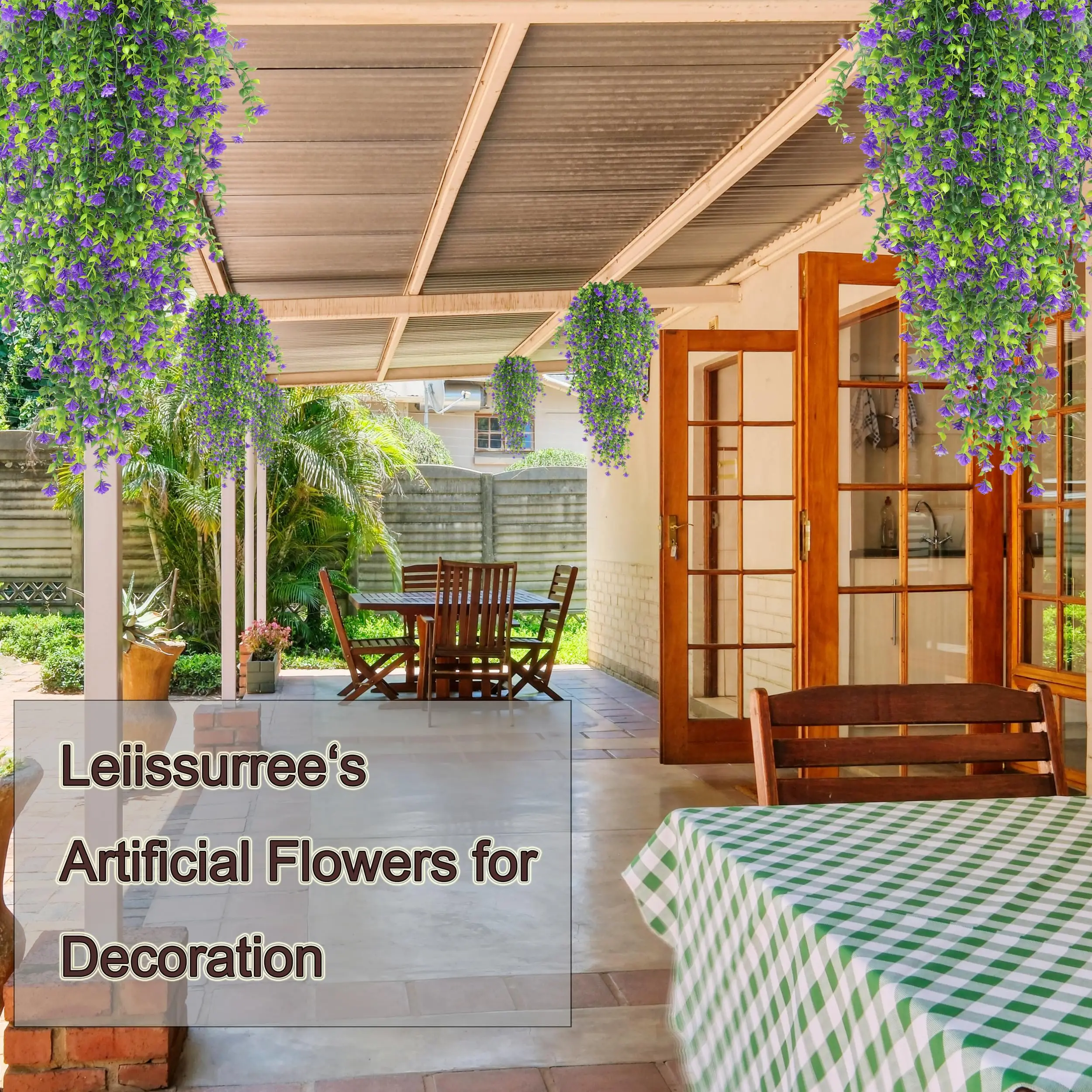 نبات اصطناعي فو الأوكالبتوس معلقة الكرمة مقاومة للأشعة فوق البنفسجية الأمهات وهمية للخارجية حديقة جدار ديكور غرفة المنزل الزفاف الديكور #6