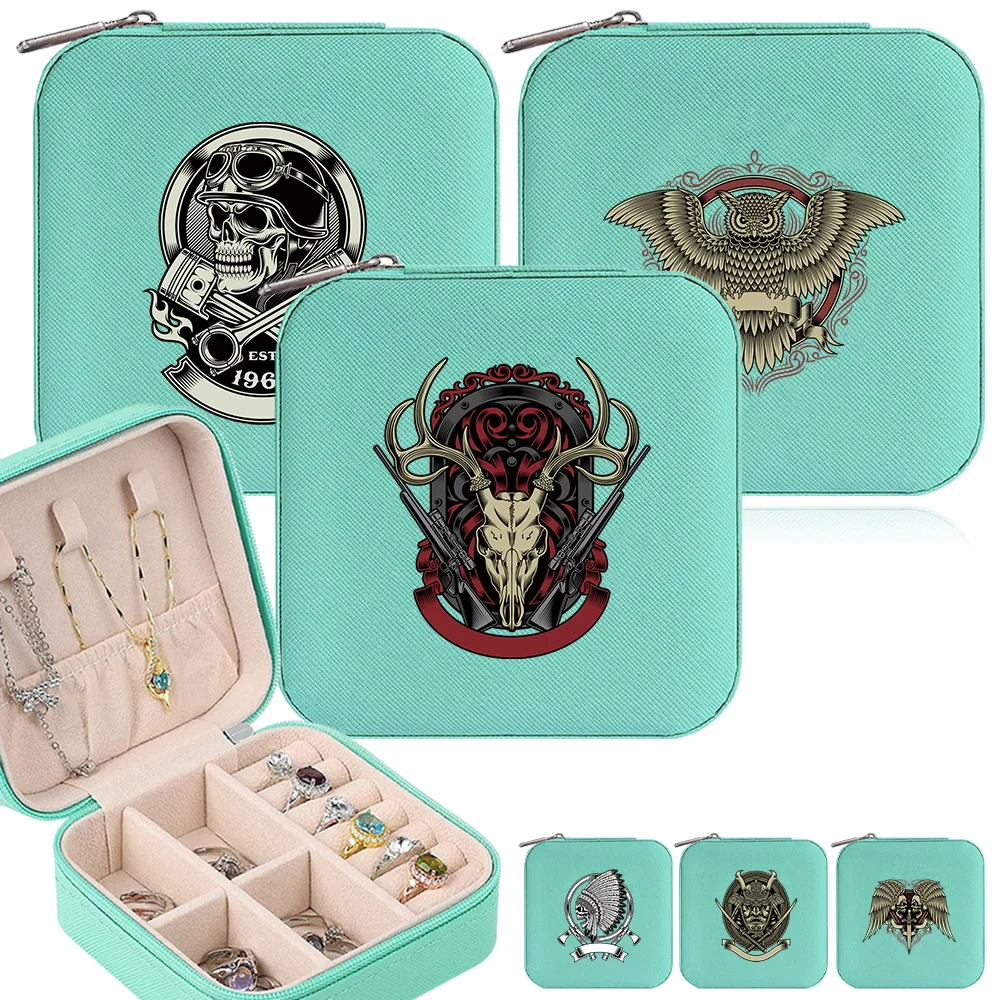 

Portable Jewelry Storage Box Travel Necklace Ring Organizer Boxes New Zippered Women's Jewels Case Skull Pattern