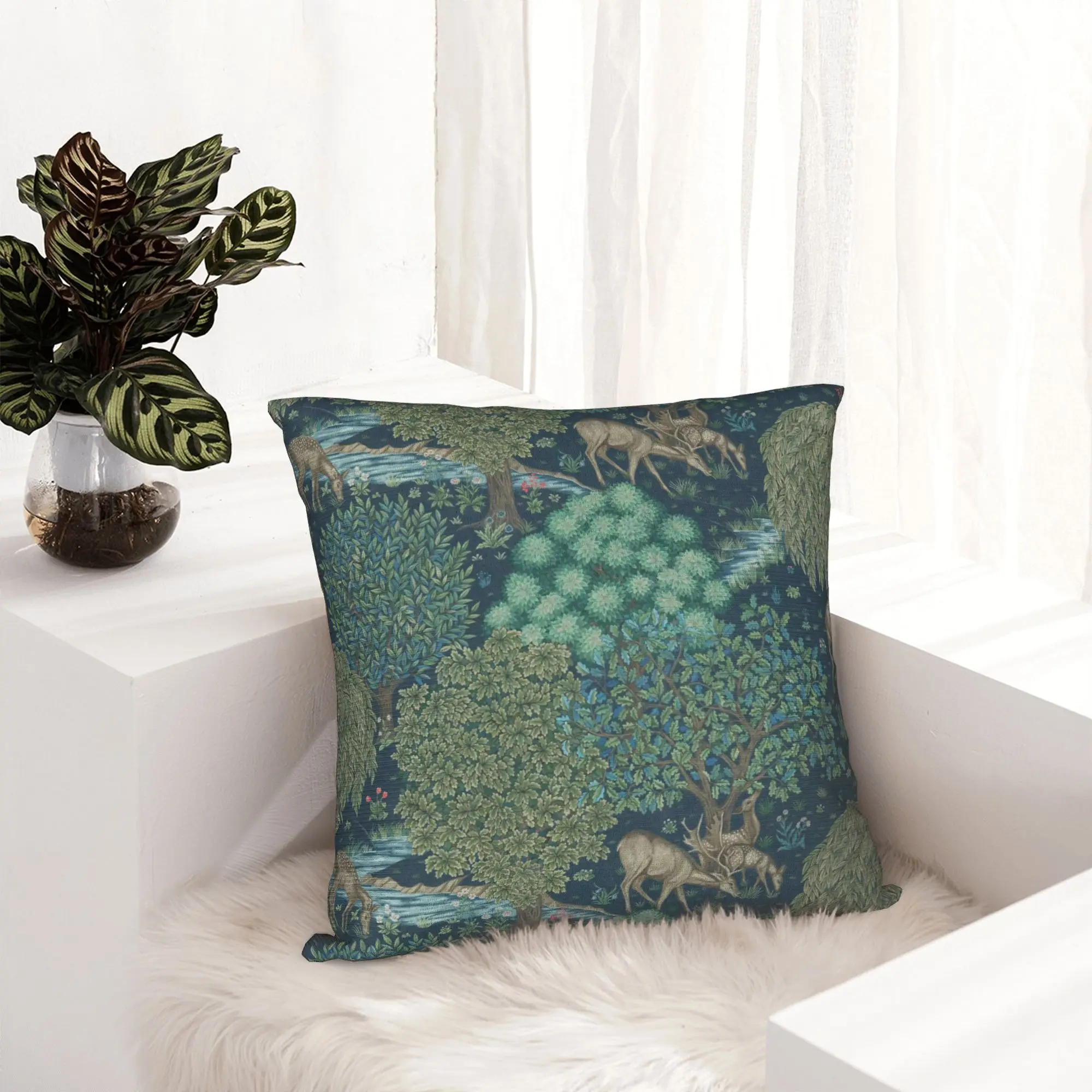 William Morris The Brook Pattern Dark Blue Pillow Case 40x40cm Decor Home  Modern Cushion Cover Velvet Pillowcase