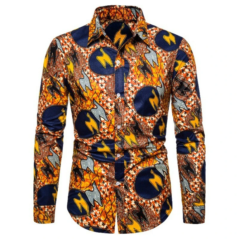 Men\'s Button Shirt Dashiki African Print Shirts Long Sleeve Tops Traditional Couple Clothes Hip Hop Ethnic Style Streetwear