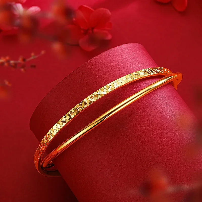 9999 Real Gold 24K Light Luxury Explosive Bouncing Disc Broken Ice Pattern Double Ring Bracelet K Gold Broken Ice Ice Bracelet