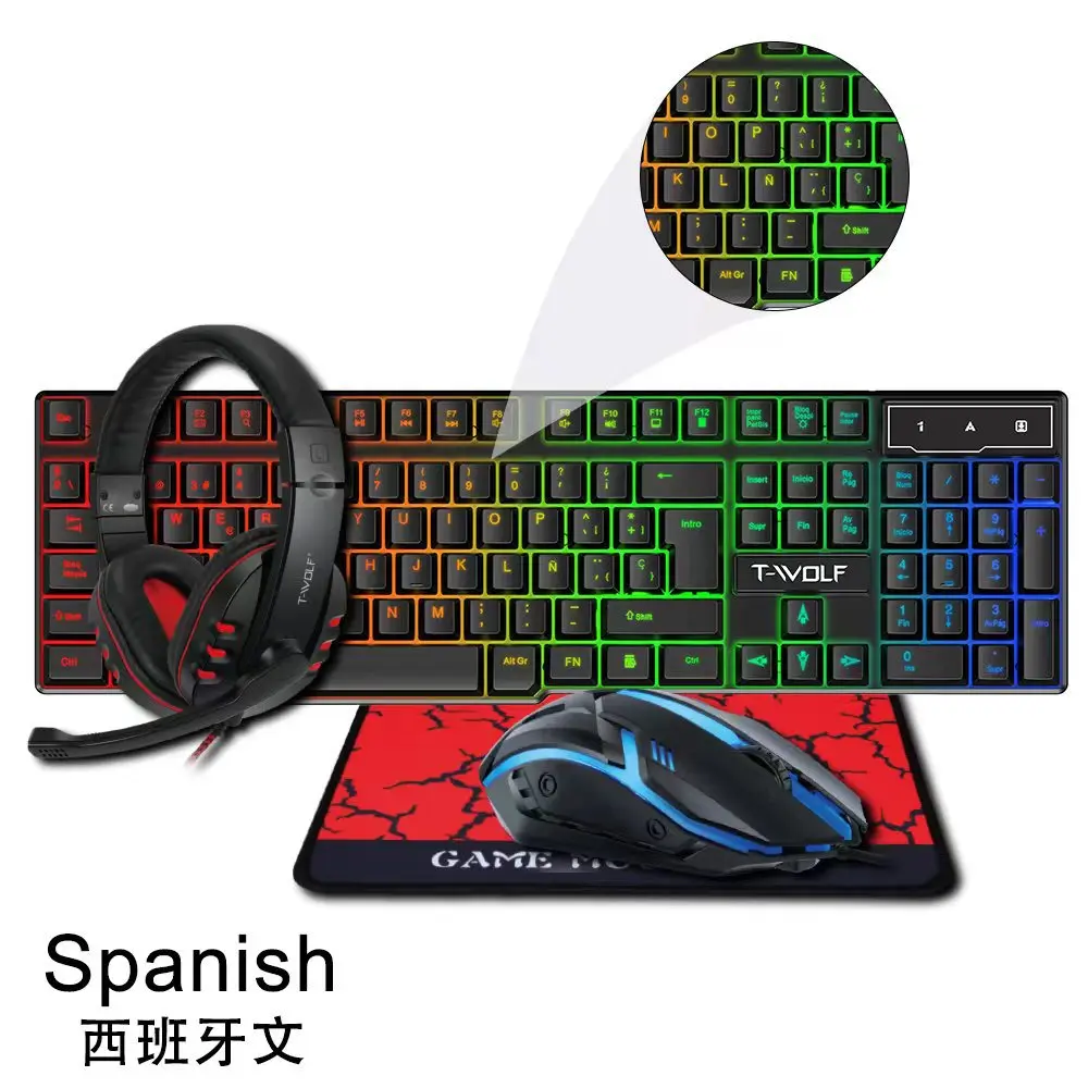 

104 Keys TF200 Game Keyboard And Mouse Wired USB Light Office Keyboard And Mouse Set Spanish Russian English