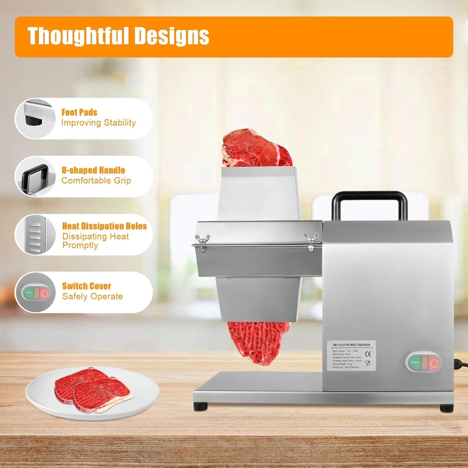 Electric Meat Tenderizer Machine, Commercial Heavy Duty Meat Cuber Tool Stainless Steel for Tenderizing Beef Turkey Chicken Pork