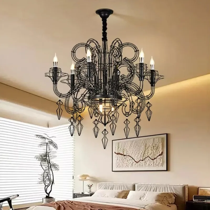 

Living room chandelier, villa stair lamp, black art high-end dining room lamp