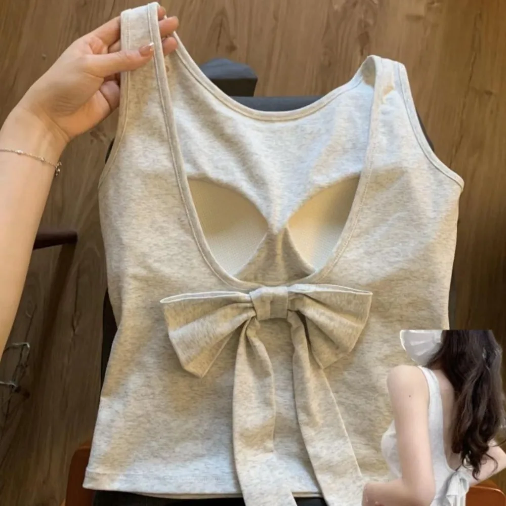 Sleeveless Fashion Vest Top Trendy Soft Slim fitting Women's Clothing With Chest Pads Bowknot Vest