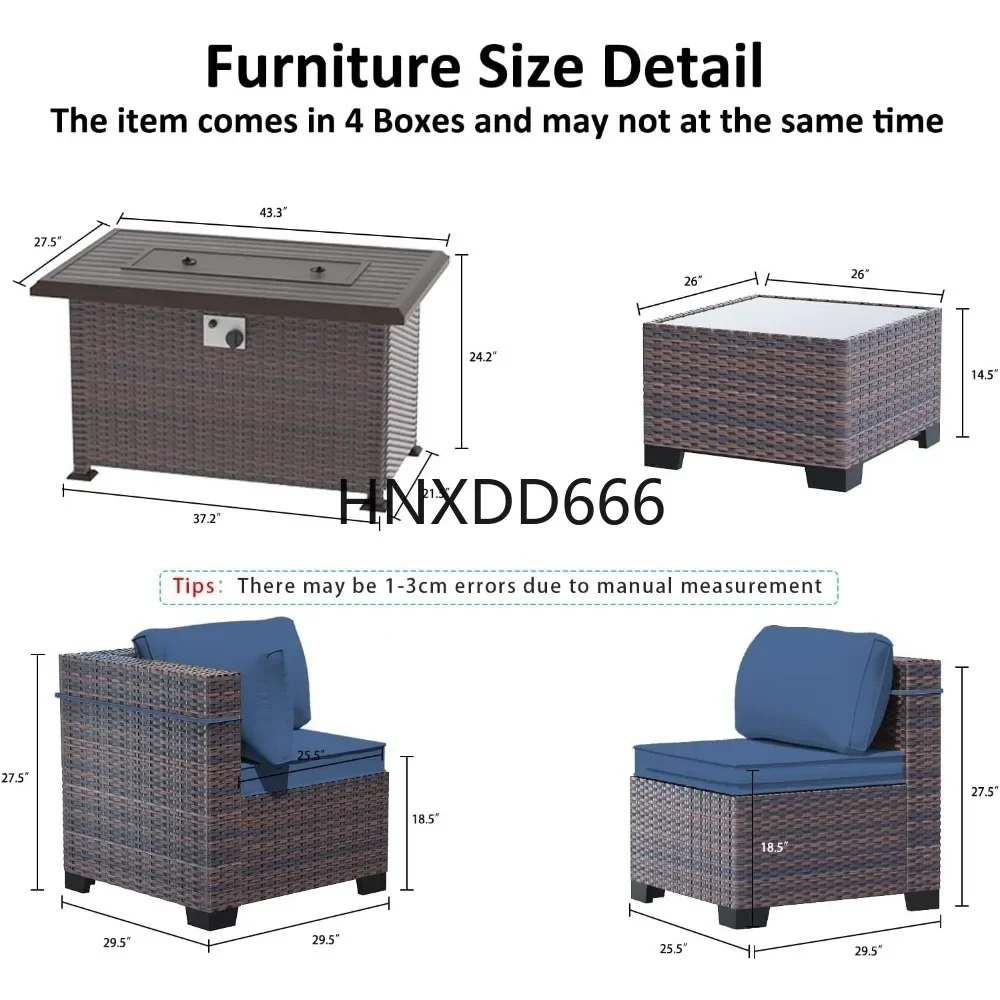 Outdoor Patio Furniture Se,  6 Pieces Outdoor Furniture Patio Sectional Sofa s w/43 Propane Gas Firepit   Coffee