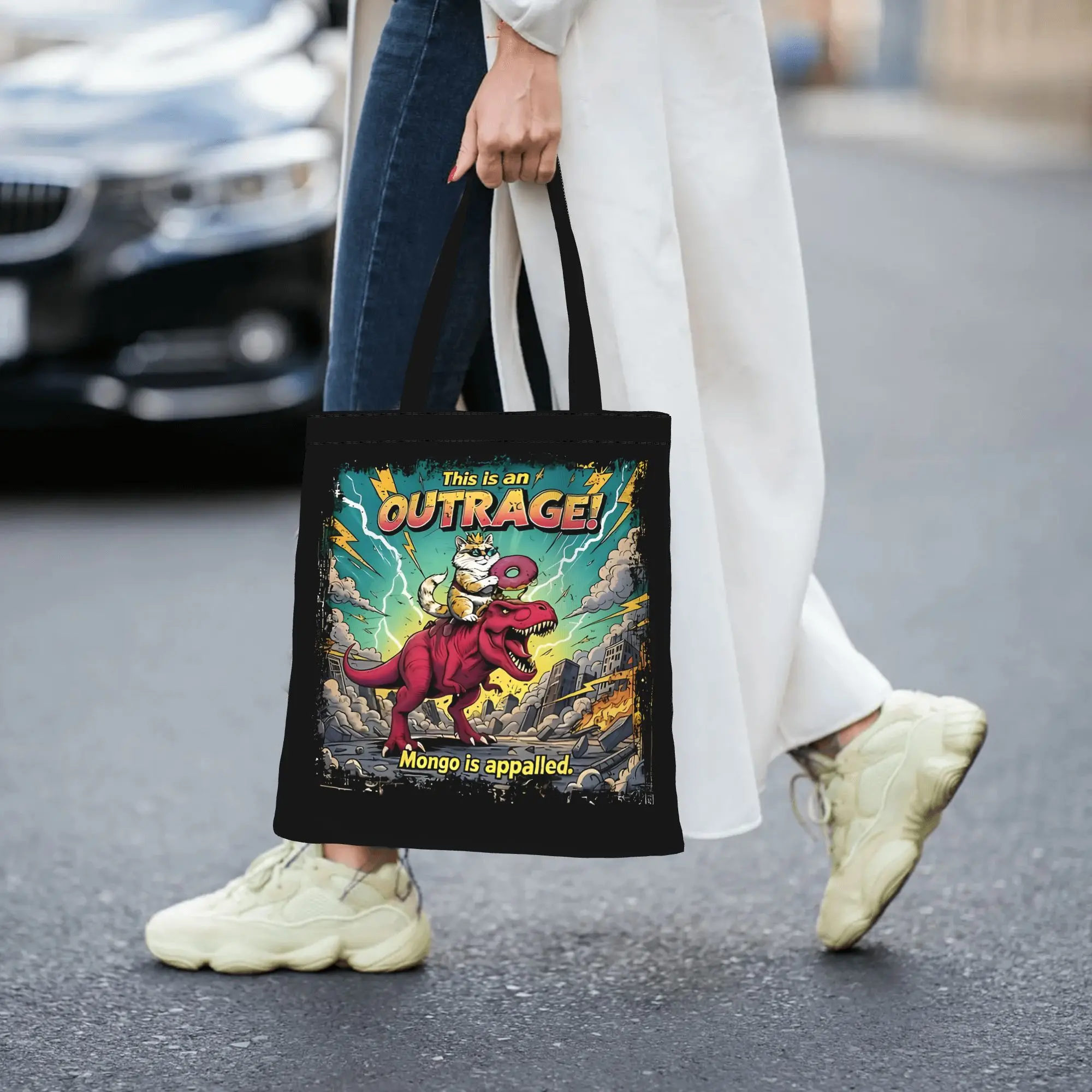 Reusable Trendy This Is An OUTRAGE Donut Mogo Shopping Bag Women Tote Bag Portable  Shopper Bags
