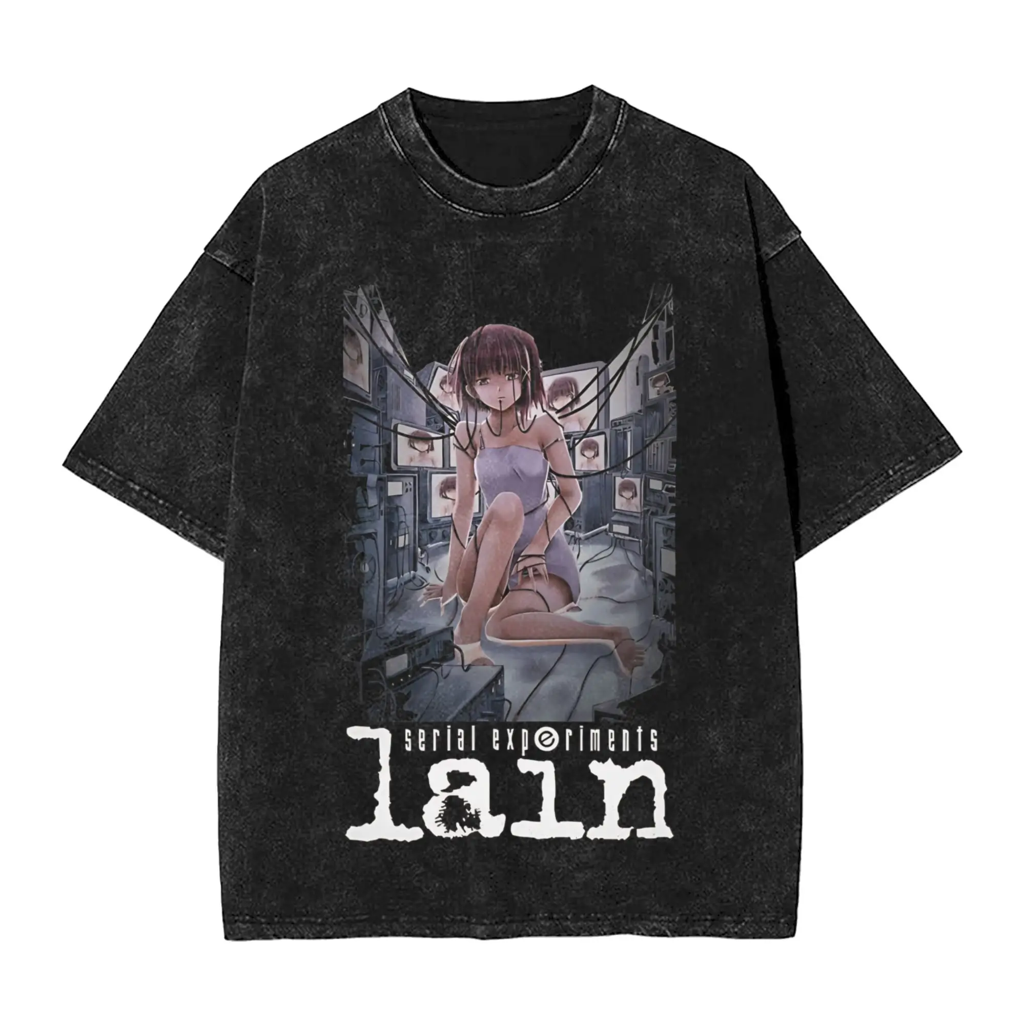 Lain Iwakura T Shirt Men 100% Cotton Vintage T-Shirts Round Neck Serial Experiments Lain Tees Short Sleeve Clothing Plus Size
