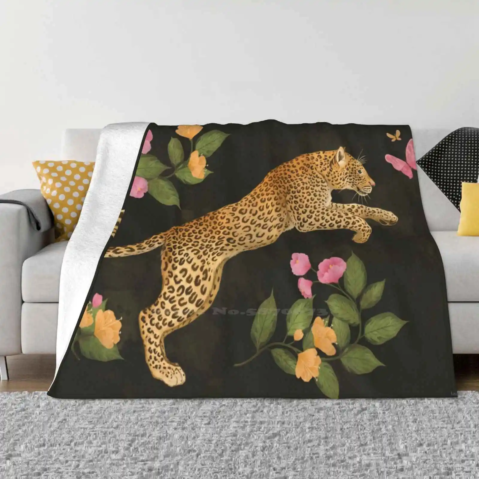 Reach For It Best Selling Room Household Flannel Blanket Leopard Cats Cat Lady Jungle Tropical Floral Botanical Plants Butterfly