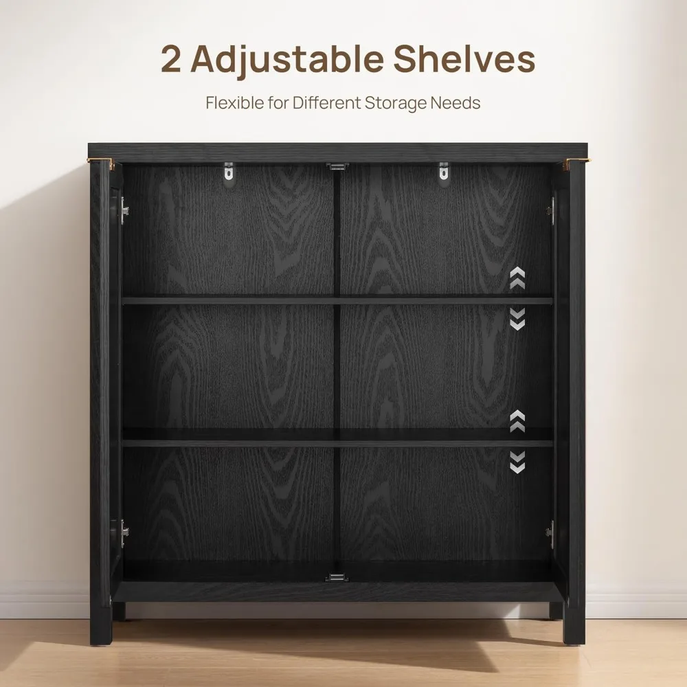 ボヘミアンスタイルの大きなラタン製コーヒーバーキャビネット（収納付き）- 3ピースファームハウスコンソールセット