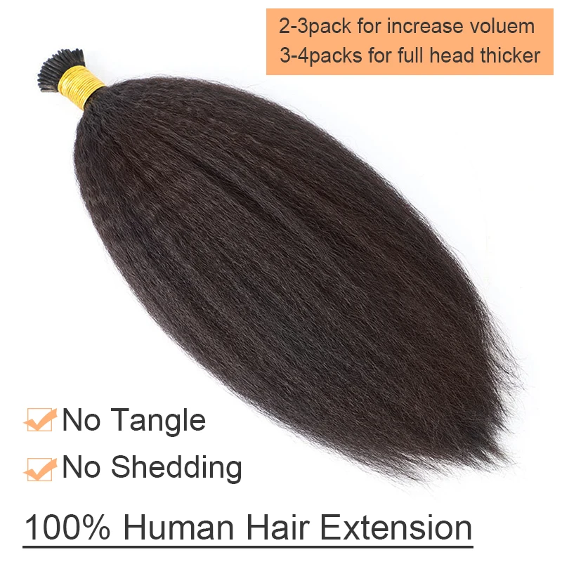 Kinky Straight I Tip Hair Extensions 100% Human Hair 100pcs/ Set Vietnamese Hair Extensions Real Remy Human Hair Natural Black