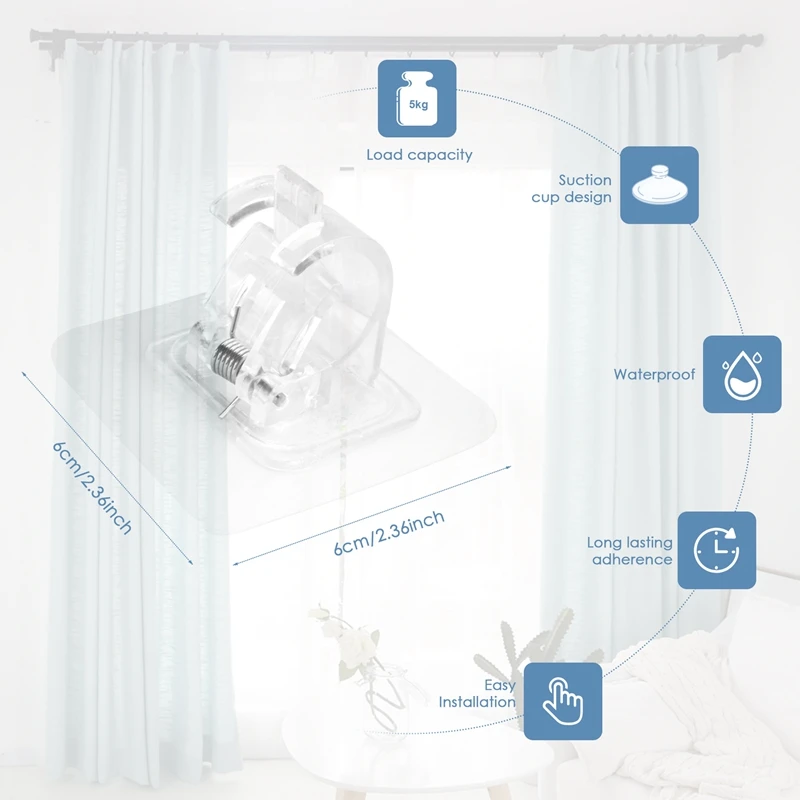 8PCS No Drill Curtain Rod Brackets Curtain Rod Holder Hooks Nail Free Curtain Rod Hooks Curtain Hangers For Home