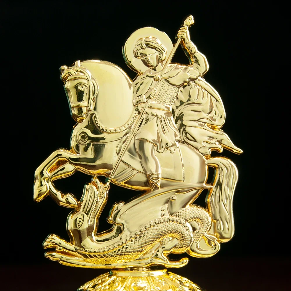 HTISOK Orthodox Myth George  Gold Plated Religion Gift Box Church Home Table Stand Religion Statue