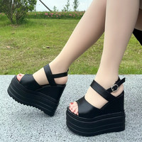 14CM High Platform Sandals for Women Open Toe Ankle Buckle Punk Shoes Chunky Heels Stylish Slingback Heeled Sandals