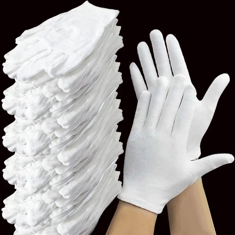 5-50pairs White Cotton Etiquette Gloves Waiter Driver Jewelry Worker Finger Gloves for Men Women Soft Sweat Absorption Mittens