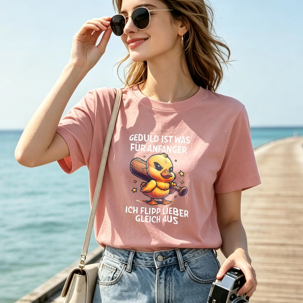Футболка Geduld Ist Was Für Anfänger с принтом Angry Duck Baseball Bat, с круглым вырезом, короткими рукавами, забавным слоганом, летняя футболка