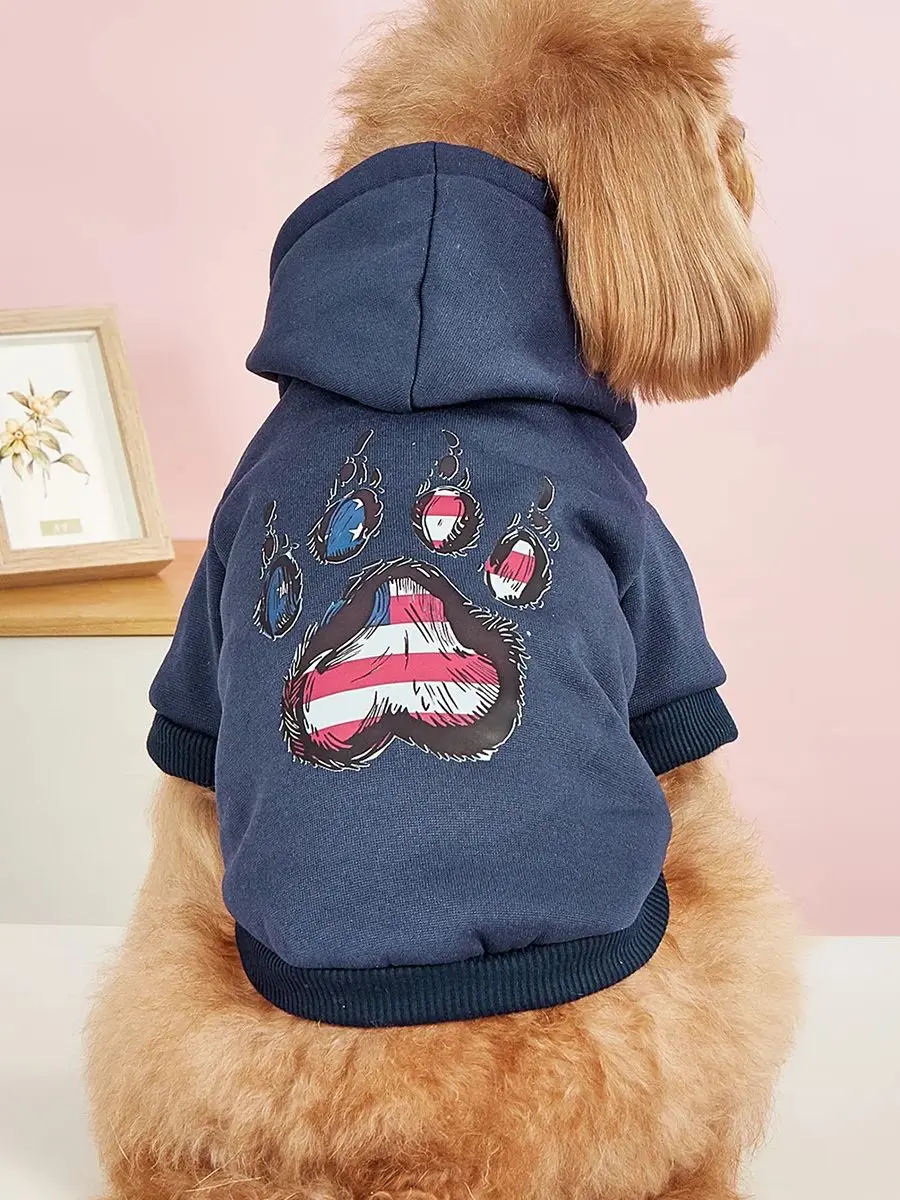 Pet paw print pattern sweatshirt with velvet warmth is suitable for small, medium and large dogs such as teddy golden retrievers