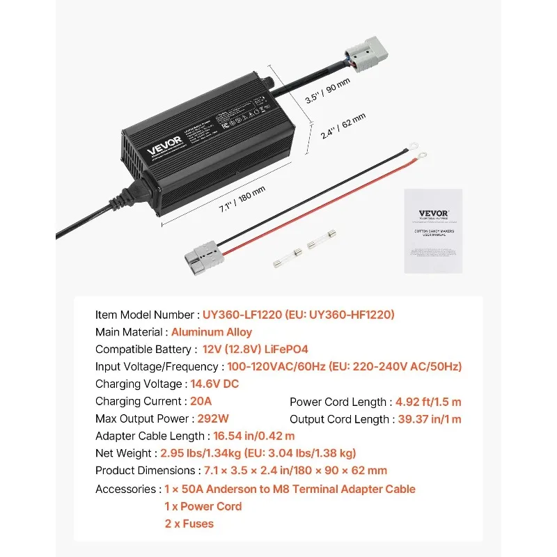 Chargeur de batterie au Lithium 12V 20A, 14.6V AC-DC LiFePO4, chargeur intelligent pour camping-car