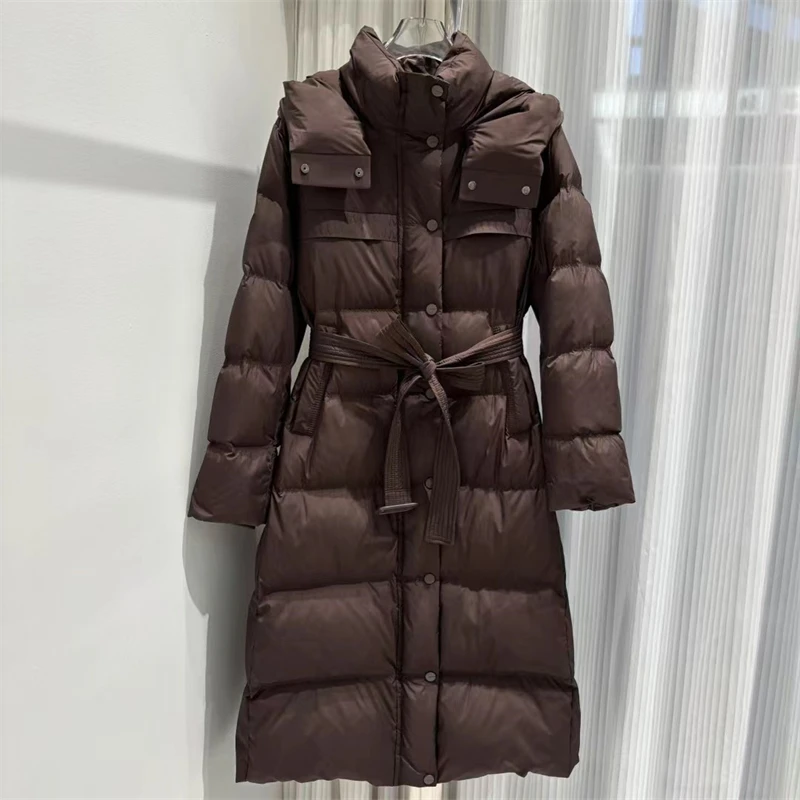 2022 winter nieuwe dames dikke warme capuchon Goosedown jas y2k hoge kwaliteit Mode high street halflange over-de-knie donsjack