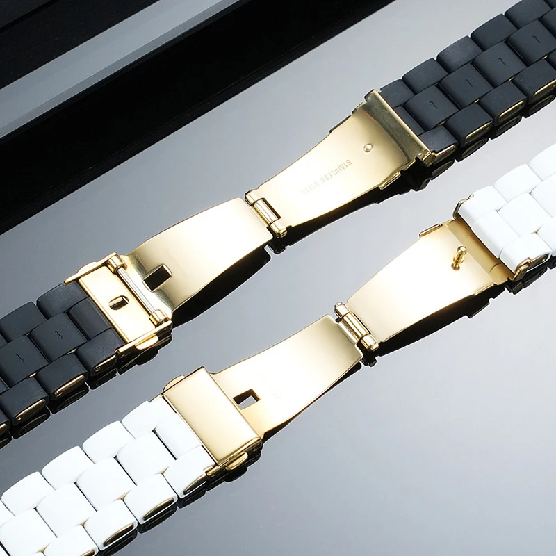 For Michael Kors 5159/5154 white rubber coated steel watch strap men's and women's fashionable watchband chain 20mm